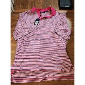 NWT Polo Golf Ralph Lauren Mens Large Pink Striped Pima Cotton Shirt Classic